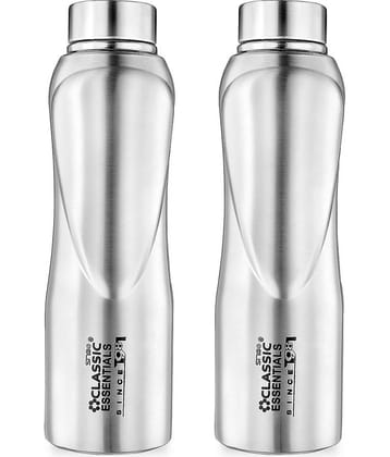 Classic Essentials Inox Puro Silver Fridge Water Bottle 1000 mL ( Set of 2 )