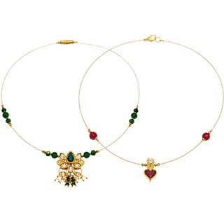 1 Layer Invisible Chain Necklace, Dark Green  Red Combo, 2 Qty