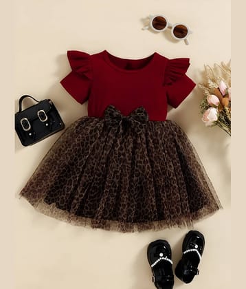 Arshia Fashions Cotton Blend Fit And Flare Dress For Girls ( Pack of 1 , Maroon )