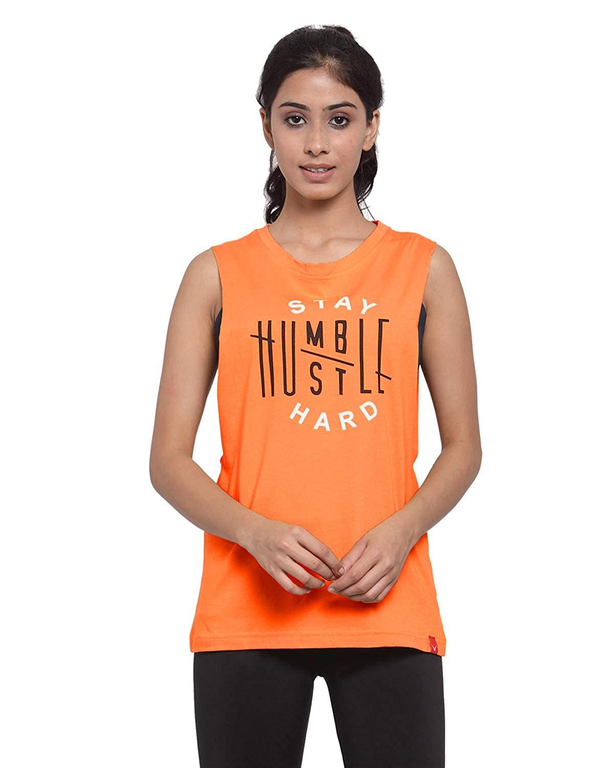Invincible Women's Stay Humble Deep Armhole Tank Top-Orange / S