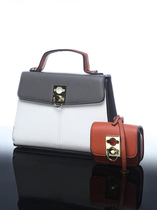 The Curatus Satchel Bag With Pouch - Moon Grey & Chalk White-Handbag