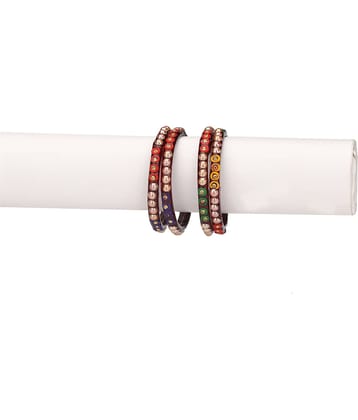 Party Glass Bangle Set Ornamented With Beads For Spaical Look (Pack Of 4 Multi Shining & Attractive
