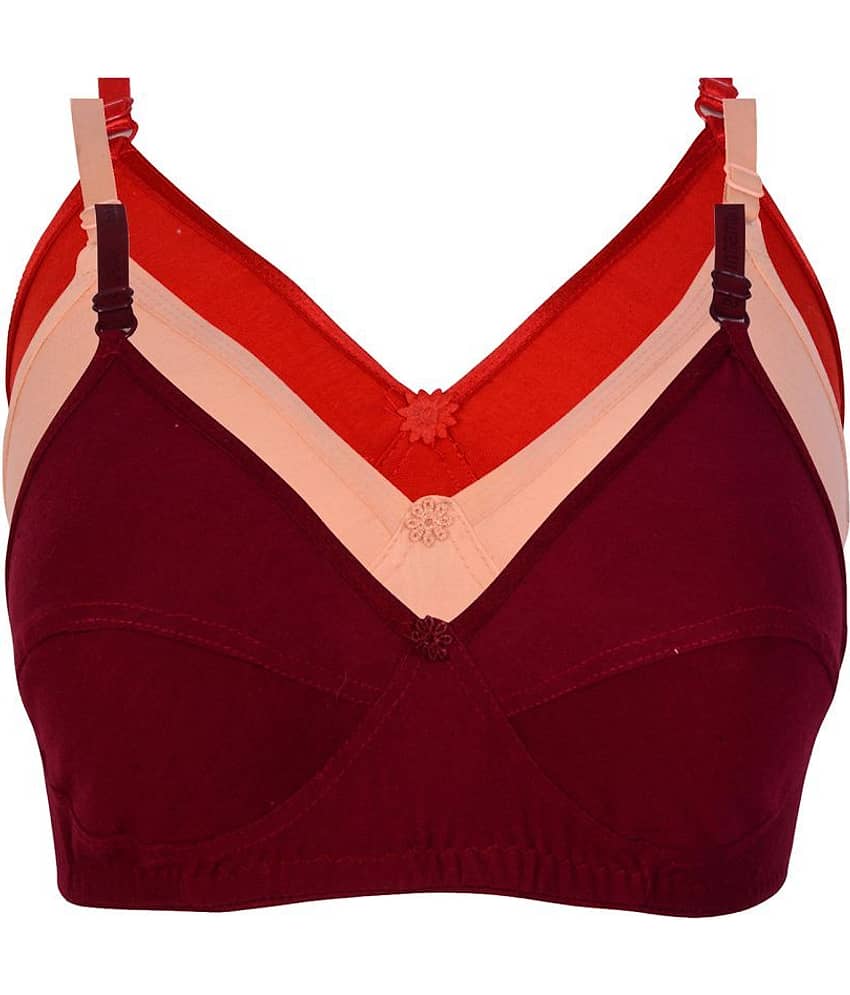 Kiran Enterprises Pack of 3 Cotton Non Padded Women's Minimizer Bra ( Red )