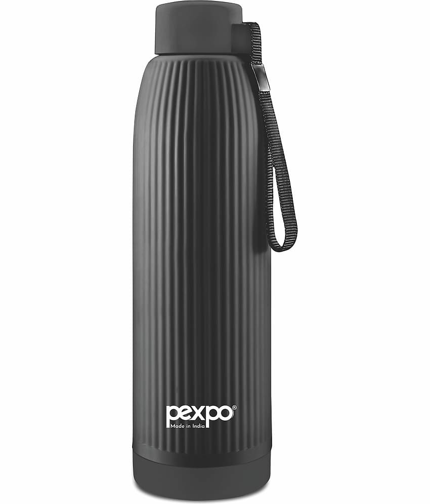 PEXPO 700 ml PU Insulated 4 Hours Warm And Cold School Kids Bottle (Black, Easy Grip)
