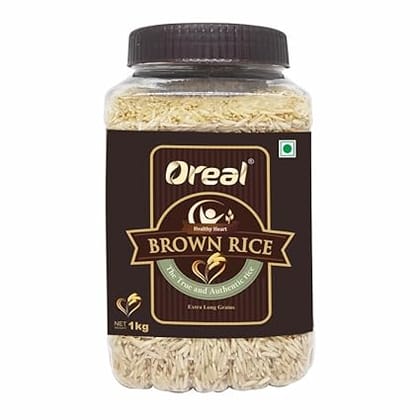 Oreal Brown Rice 1 Kg, Full Bran Intact, Fibre-Rich Basmati Rice Jar