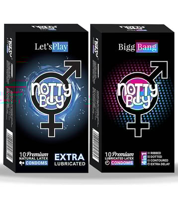 NottyBoy 3-In-One Ribbed Dotted Contoured Extra Delay and Extra Lubricated Condoms - 20 Units