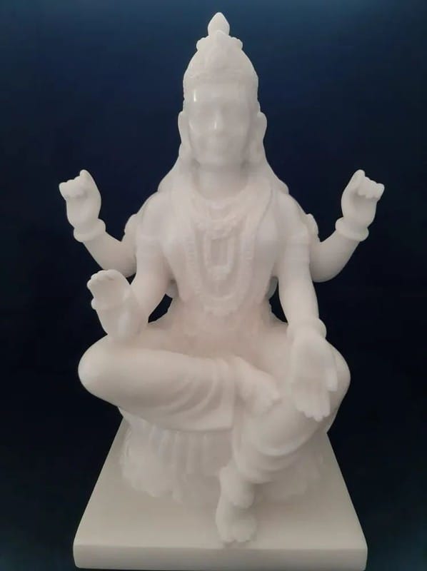 Painted Hindu White Marble Laxmi Statue, For Worship, Size: 2x1ft