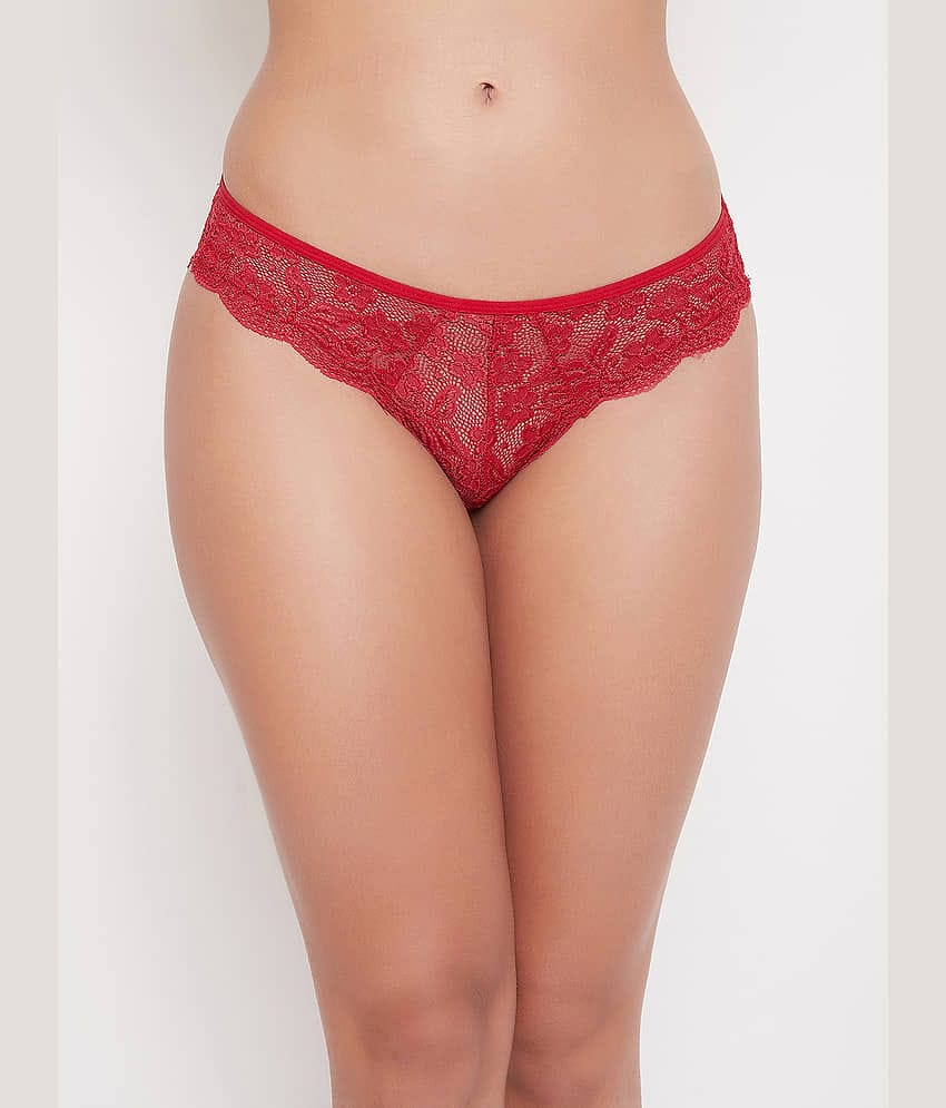 Clovia Lace Embroidered Women's Bikini ( Red )