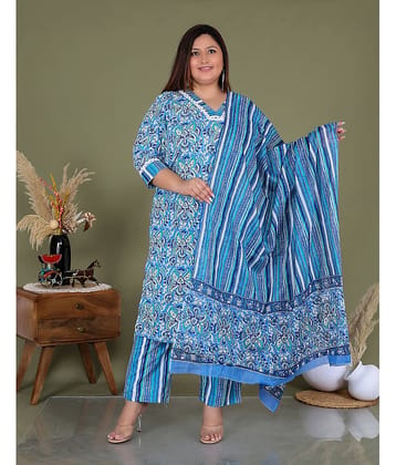 Avnii Cotton Printed Kurti With Pants Women's Stitched Salwar Suit - Blue ( Pack of 1 )