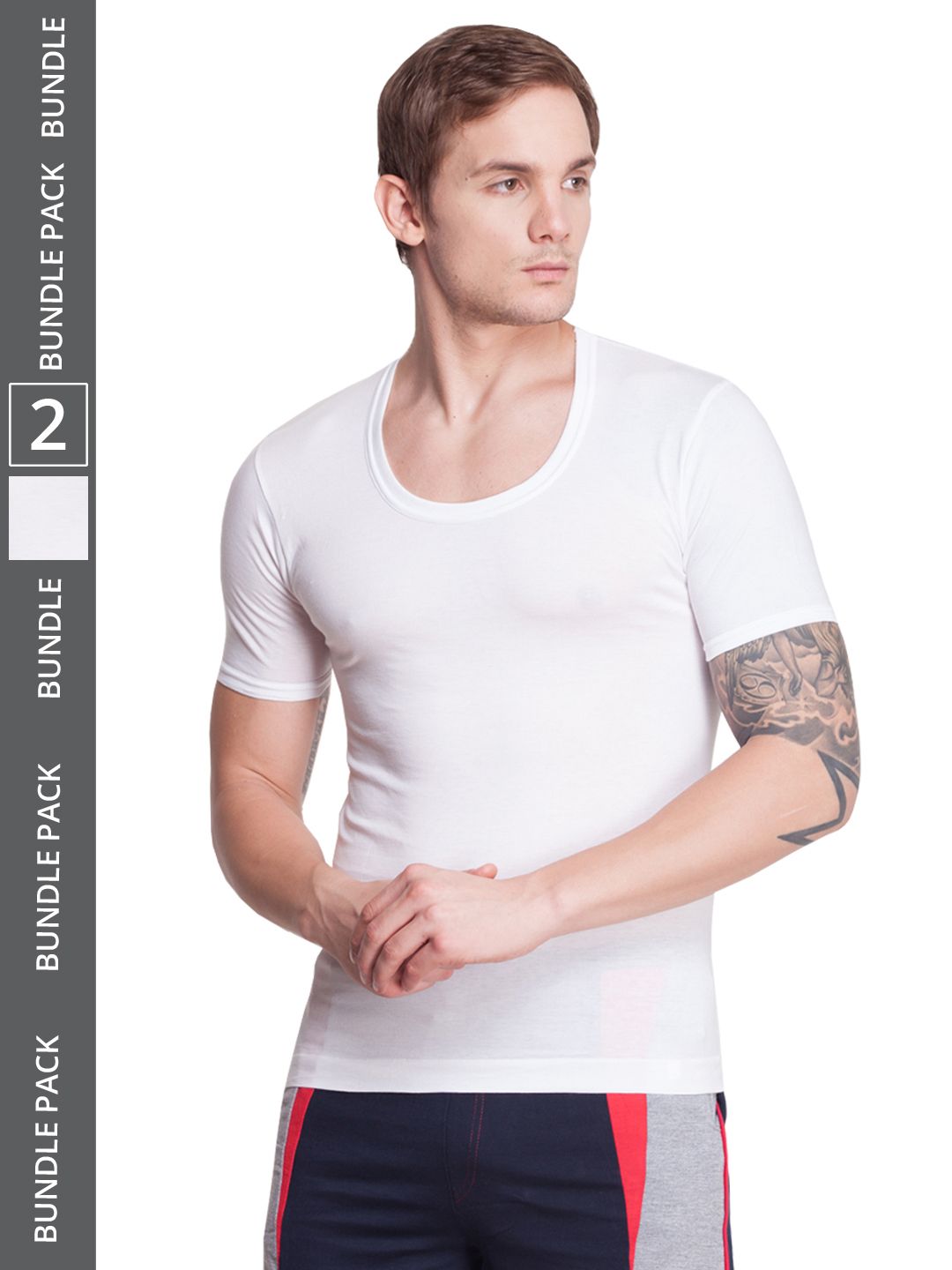 Men's White Pack of 2 Solid Egyptian Cotton Vest