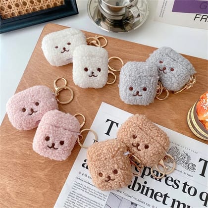 Plush Fur Eyes Airpod Case-Airpod (1st Gen / 2nd Gen) / White