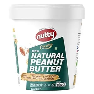Nutty Natural Peanut Butter Creamy 1250g, 31g Protein, No Added Sugar, High Dietary Fiber, 0% Trans-Fat, 100% Non-GMO, Vegan (1.25kg)