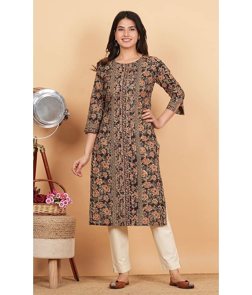 Vbuyz Cotton Printed Straight Women's Kurti - Black ( Pack of 1 )