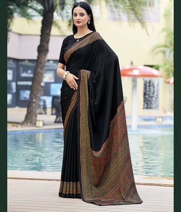 Satrani Silk Printed Saree With Unstitched Blouse Piece ( Teal )