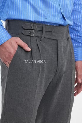 Stone Grey Double Buckle Formal Gurkha Pants by ITALIAN VEGA®-28