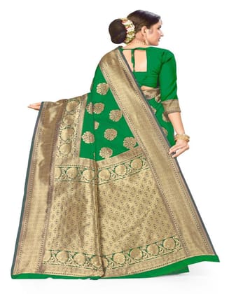 Women's Banarasi Silk Designer Weaving Saree with Unstitched Blouse (Green, 5.50 Mtrs)