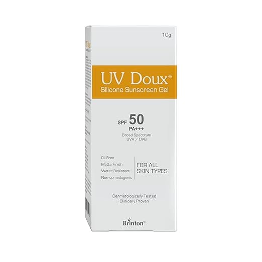 Brinton Healthcare Uvdoux Face & Body Sunscreen Gel With Spf 50 Pa+++ In Matte Finish And Oil Free Formula Water Resistant Protection Against Uva Uvb Rays (10 Gm) For Combination Skin Types