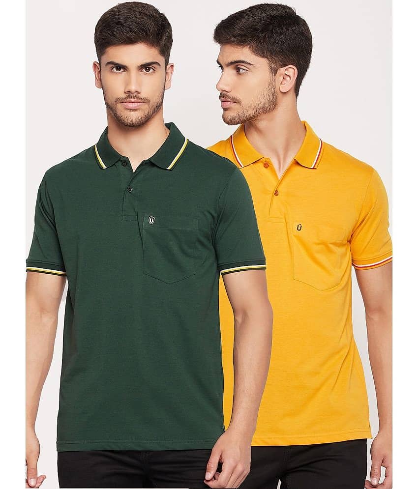 UNIBERRY Pack of 2 Cotton Blend Regular Fit Solid Half Sleeves Men's Polo T Shirt ( Olive )