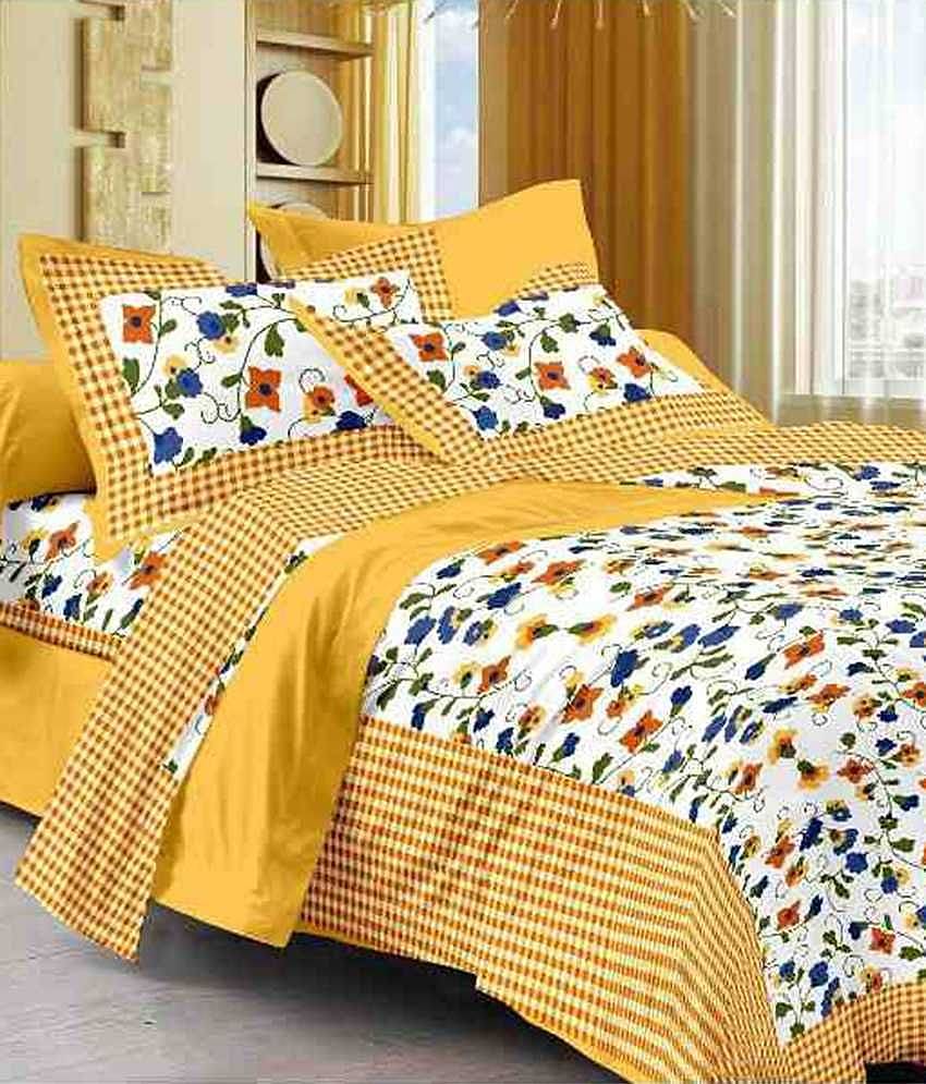 Uniqchoice Cotton Double Bedsheet ( Yellow )