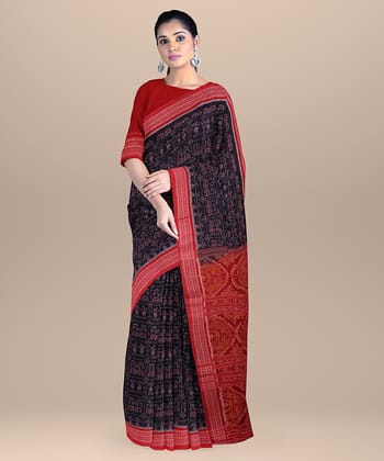 Navy Blue Red cotton Handloom Sambalpuri Saree