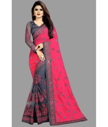 JULEE Art Silk Embroidered Saree With Unstitched Blouse Piece ( Pink )