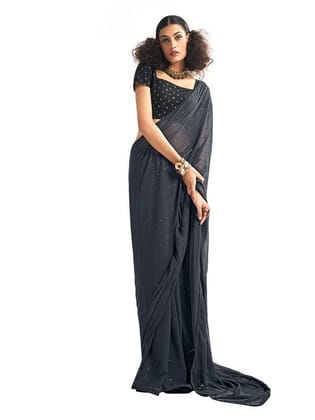 Women's Georgette Sequence Work & Piping Border Saree with Unstitched Blouse Piece