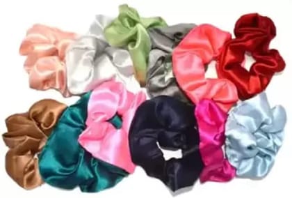 Elecsera Pure Silk Scrunchies Hair Tie Elastic Large Hair Bands Set of 12 pcs Rubber Band (Multicolor)