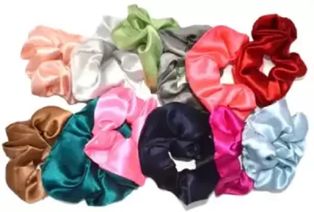 Elecsera Pure Silk Scrunchies Hair Tie Elastic Large Hair Bands Set of 12 pcs Rubber Band (Multicolor)