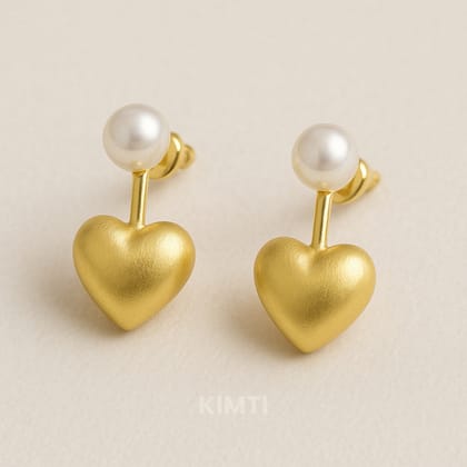 Golden Hearty Pearl Stud Earring