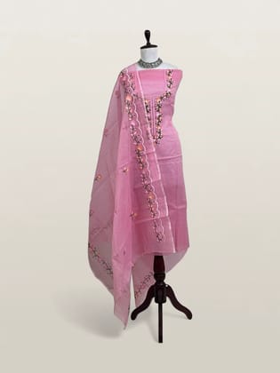 Kota Doria Dress Material Rose Pink Floral Yoke Kota Doria Dress Material Rose Pink Floral Yoke