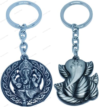 KD COLLECTIONS Ganesha Keychain Metal|Ganesh Key Chain|Ganesh Keyring|Ganesh Key Chains Metal|Ganesh Key Ring|Ganesh Keychains for Car Bike – Grey Color – Pack of 2 Keychains