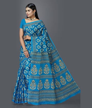 SHANVIKA Cotton Printed Saree Without Blouse Piece ( Blue )