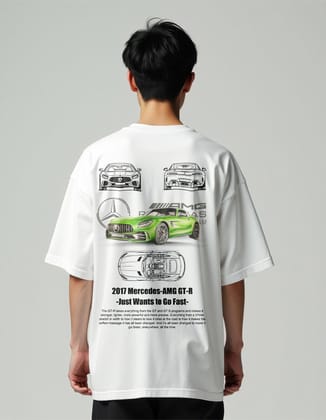 MountCart Store oversized white supercar mercedes back print tshirt for men and women