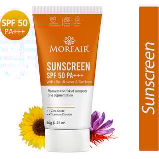 Morfair Sunscreen SPF 50 PA with Sunflower & Saffron â€“ Reduces Sunspots & Pigmentation (50gm)