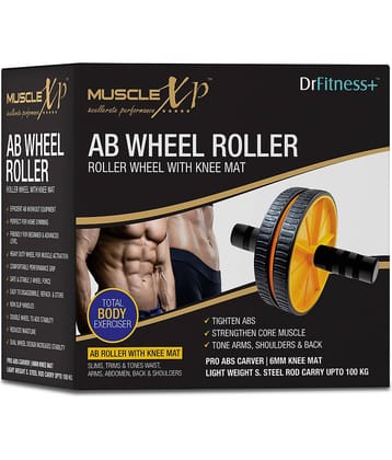 MuscleXP DrFitness+ AB Wheel Roller With Knee Mat, Stainleess Steel Rod, 6mm Knee Mat, To Tighten Abs, Strengthen Core Muscles, Tone Arms, Shoulder, Back (Black / Yellow)