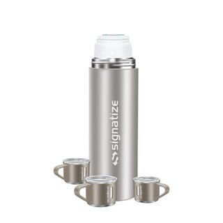 Signatize Coffee Thermos Stainless Steel Vacuum Flask with 3 Steel Cup, 500ml/16.9oz Insulated Bottle with Cup-Steel