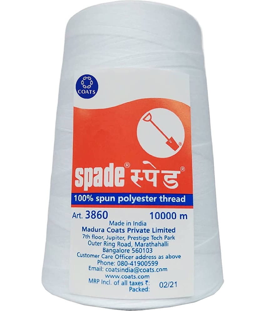 Shree Shyam™ Sewing Threads COATS BRAND Spade Poly 10,000 MTR White 100% Spun Polyester Threads (Pack of 1) Interlocking Thread /Polyester Thread