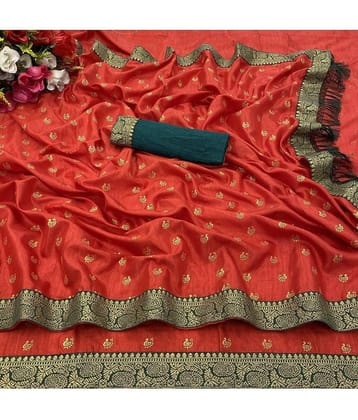 Gullak Art Silk Applique Saree With Unstitched Blouse Piece ( Red )