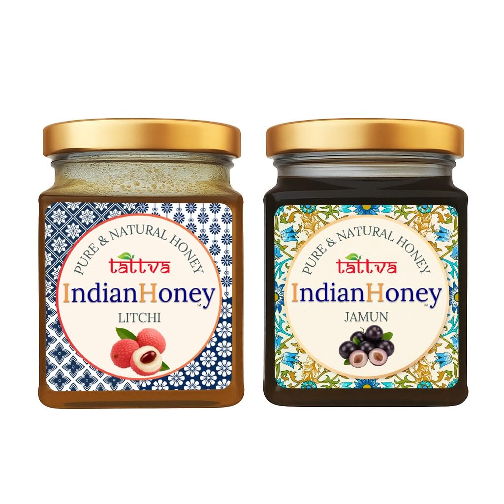 IndianHoney Diabetics-Friendly Jamun Honey & Buttery & Cognitive-Boosting Litchi Honey Combo Pack (230gm & 230gm)