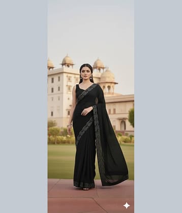 Samai Georgette Printed Regular Saree With Unstitched Blouse Piece ( Black )