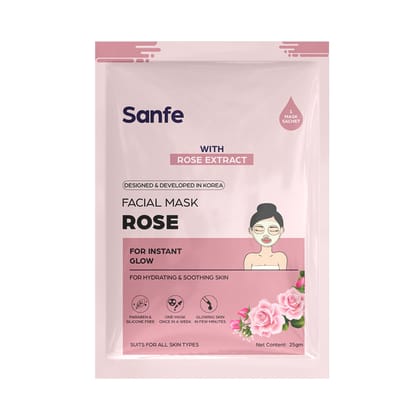 Sanfe Rose Face Sheet Mask, Pack of 1, 25 gm, Instant Glow & Hydration