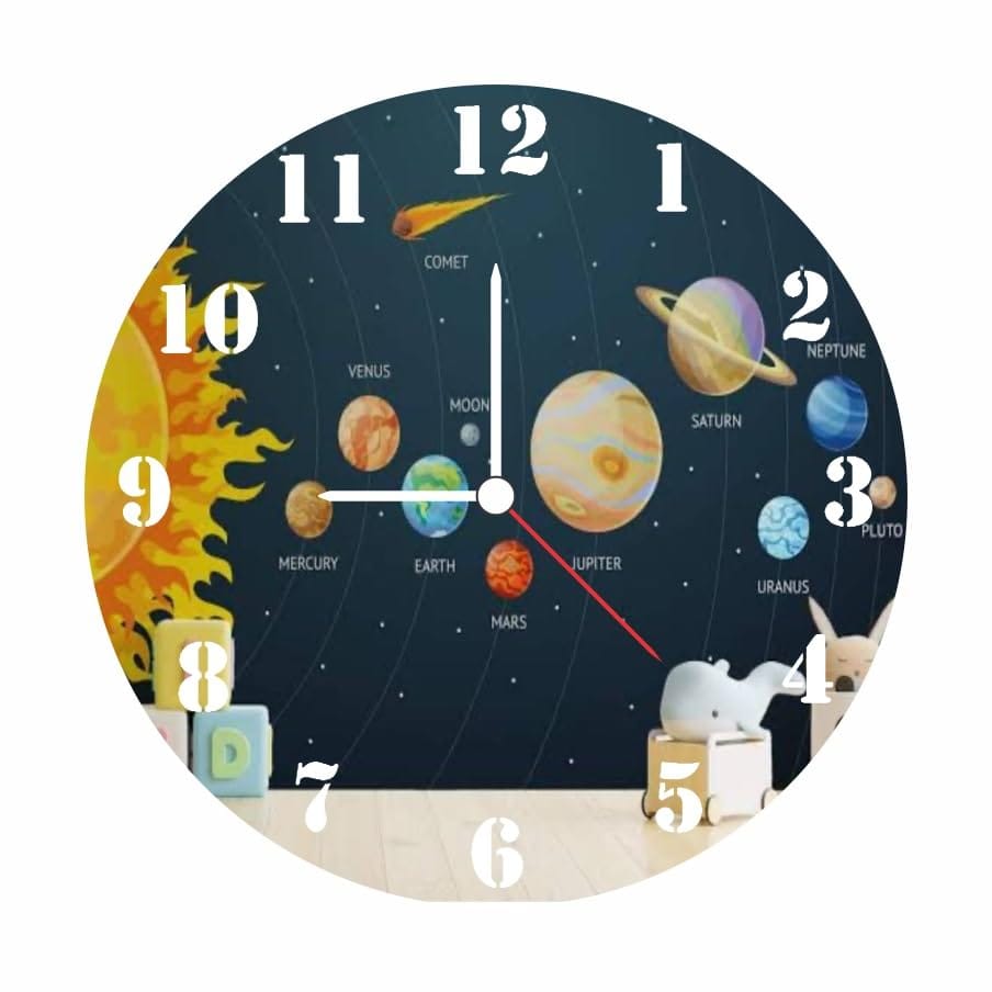 TERA MERA GIFT The Magical Gifts Clock 12 Space Theme Kids Wall Clock for Boys Girls Bedroom ? Educational Solar System Clock for Learning, Classroom, Playroom Idea Design_15