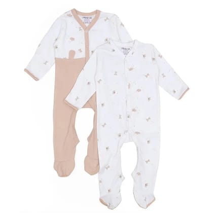 Cuddle Unisex Comfy Sleep Suit (Pack of 2)-9-12 M / Multicolor