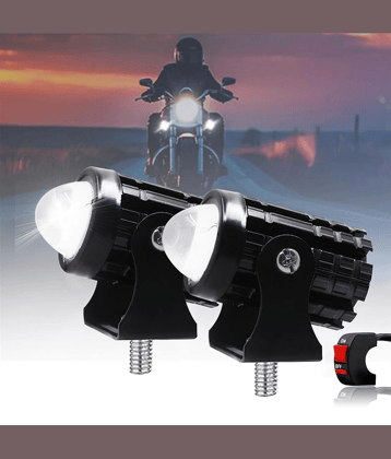 Aksmit White And Yellow (Pack Of 2, On/Off Switch)  Universal Mini Driving Fog Light Lamp Projector Lens Spotlight Led Motorcycle Headlight Dual Color Motorbike Lighting System