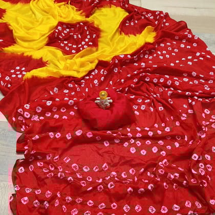 Jaipuri Hand Bandhani saree | tie dye | chinon-red -yellow