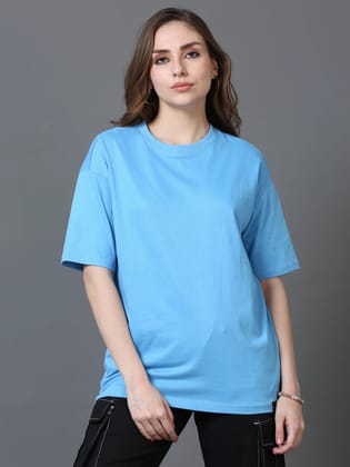 Women Solid Oversized T-Shirt, SKY BLUE-L / Sky Blue