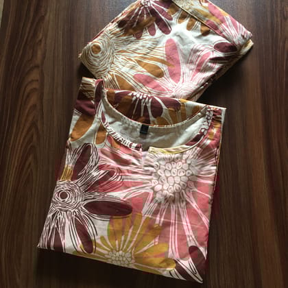 Pink Wine - Sunflower - Cord Set - Pure Cotton-44 - XXL