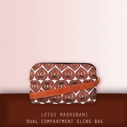 Dual Compartment Sling Bag- Lotus Madhubani