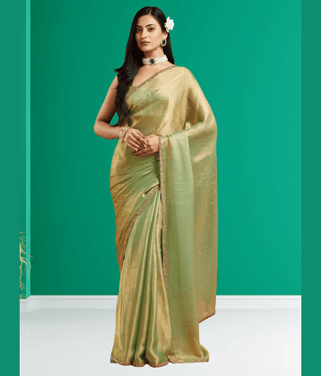 Indy Bliss Jute Solid Chanderi saree With Unstitched Blouse Piece ( Green )