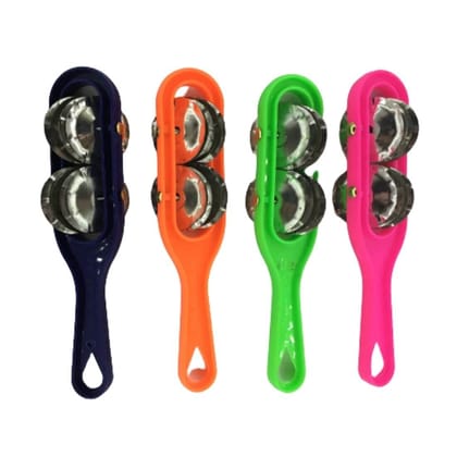 MAYAPURI Kanjira/Khartal Hand Percussion Jhika Cymbals Musical Instrument (4 pieces, Multi-color)